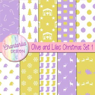 Free olive and lilac Christmas digital papers set 1
