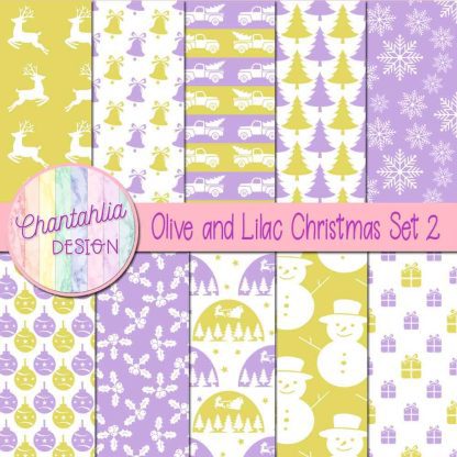 Free olive and lilac Christmas digital papers