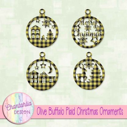 Free olive buffalo plaid Christmas ornaments