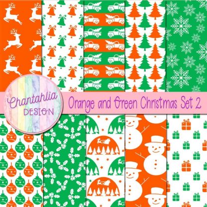 Free orange and green Christmas digital papers