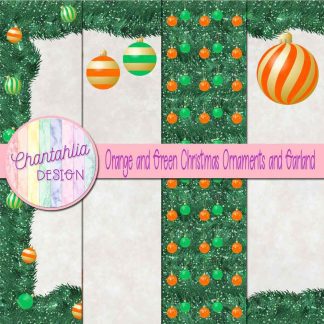 Free orange and green Christmas ornaments and garland digital papers