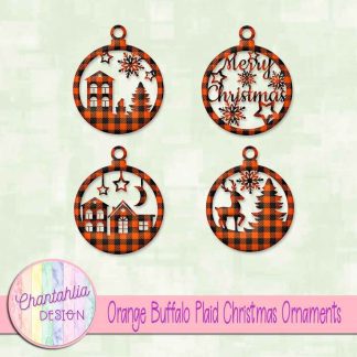 Free orange buffalo plaid Christmas ornaments