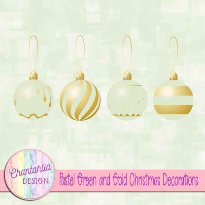 Free pastel green and gold Christmas ornaments