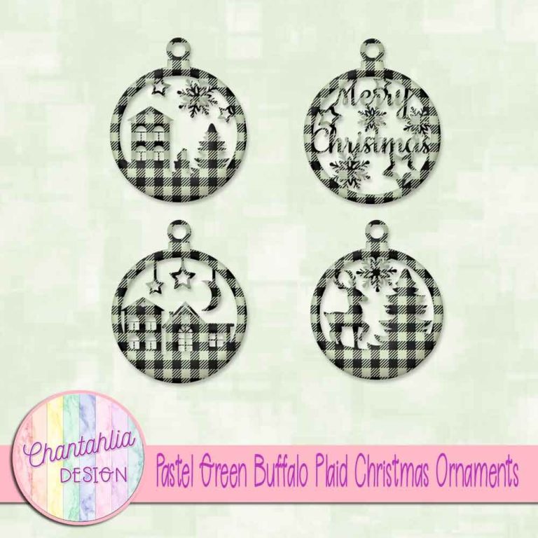 Pastel Green Buffalo Plaid Christmas Ornaments