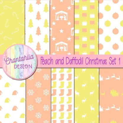 Free peach and daffodil Christmas digital papers set 1