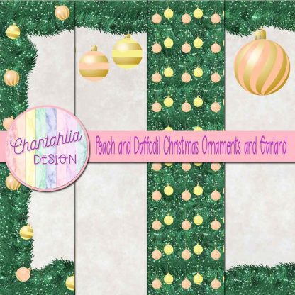 Free peach and daffodil Christmas ornaments and garland digital papers