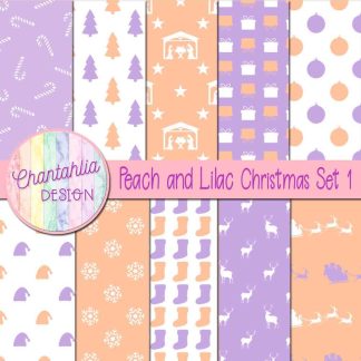 Free peach and lilac Christmas digital papers set 1