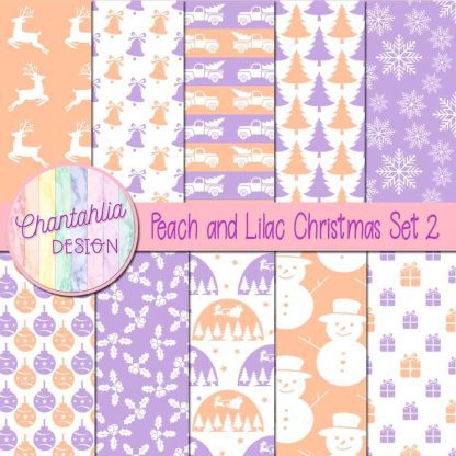 Free peach and lilac Christmas digital papers