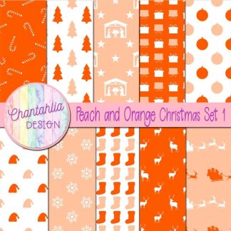Free peach and orange Christmas digital papers set 1