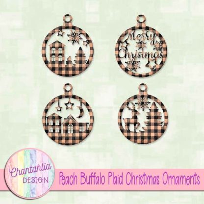 Free peach buffalo plaid Christmas ornaments