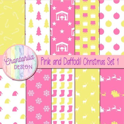 Free pink and daffodil Christmas digital papers set 1