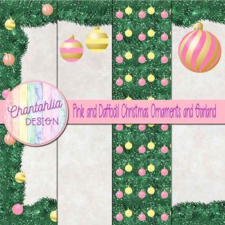 Free pink and daffodil Christmas ornaments and garland digital papers