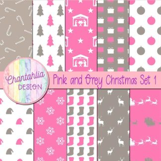 Free pink and grey Christmas digital papers set 1