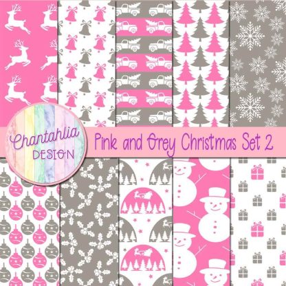 Free pink and grey Christmas digital papers