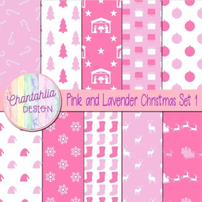 Free pink and lavender Christmas digital papers set 1