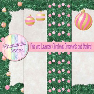 Free pink and lavender Christmas ornaments and garland digital papers