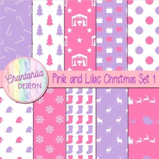 Free pink and lilac Christmas digital papers set 1