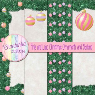 Free pink and lilac Christmas ornaments and garland digital papers