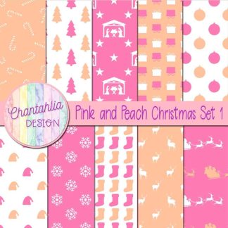 Free pink and peach Christmas digital papers set 1