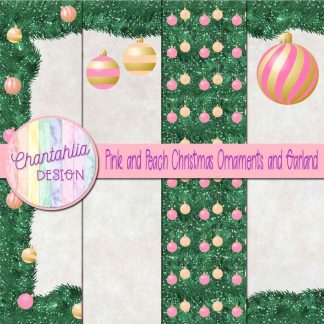 Free pink and peach Christmas ornaments and garland digital papers