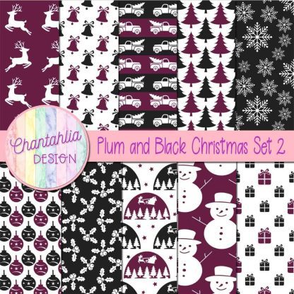 Free plum and black Christmas digital papers