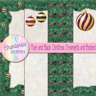 Free plum and black Christmas ornaments and garland digital papers