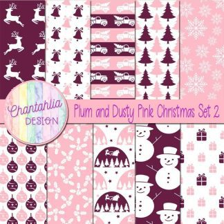 Free plum and dusty pink Christmas digital papers