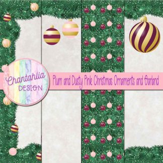 Free plum and dusty pink Christmas ornaments and garland digital papers