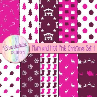 Free plum and hot pink Christmas digital papers set 1