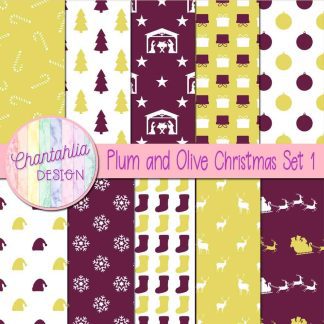 Free plum and olive Christmas digital papers set 1