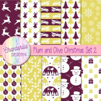 Free plum and olive Christmas digital papers
