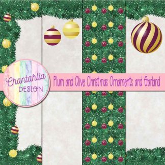 Free plum and olive Christmas ornaments and garland digital papers