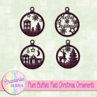 Free plum buffalo plaid Christmas ornaments