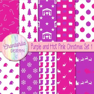 Free purple and hot pink Christmas digital papers set 1