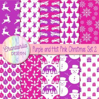 Free purple and hot pink Christmas digital papers