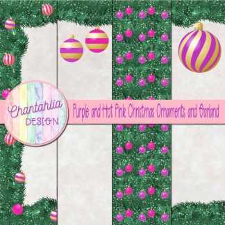 Free purple and hot pink Christmas ornaments and garland digital papers