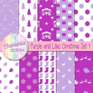 Free purple and lilac Christmas digital papers set 1