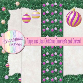 Free purple and lilac Christmas ornaments and garland digital papers