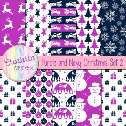 Free purple and navy Christmas digital papers