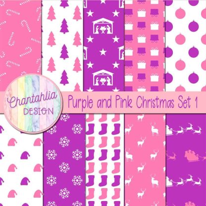 Free purple and pink Christmas digital papers set 1