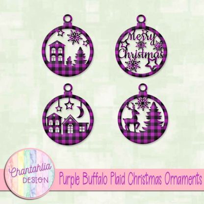 Free purple buffalo plaid Christmas ornaments