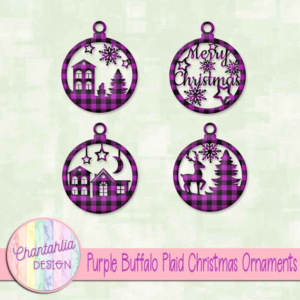Free purple buffalo plaid Christmas ornaments
