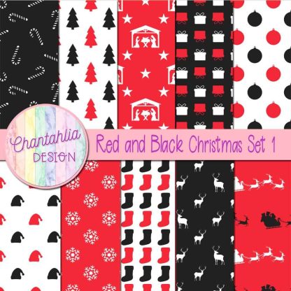 Free red and black Christmas digital papers set 1