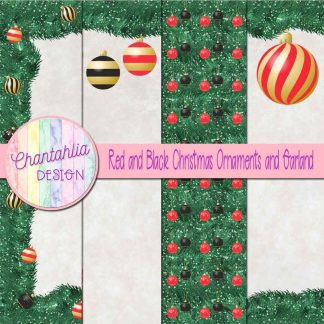 Free red and black Christmas ornaments and garland digital papers