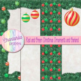 Free red and green Christmas ornaments and garland digital papers