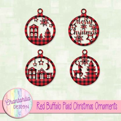 Free red buffalo plaid Christmas ornaments