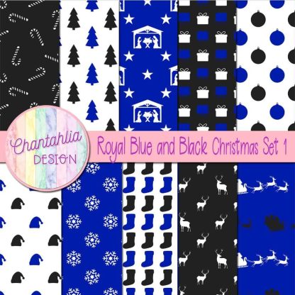 Free royal blue and black Christmas digital papers set 1