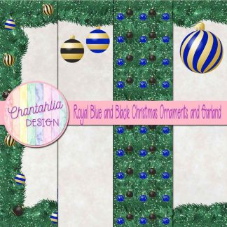 Free royal blue and black Christmas ornaments and garland digital papers