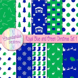 Free royal blue and green Christmas digital papers set 1