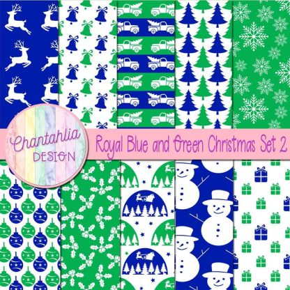 Free royal blue and green Christmas digital papers